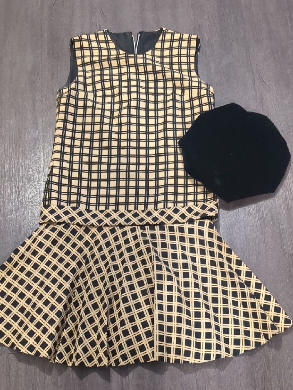 Vintage 60s Eve Le Coq Dress Tan & Black Plaid Mod Drop Waist Sleeveless SZ M - Picture 14 of 14